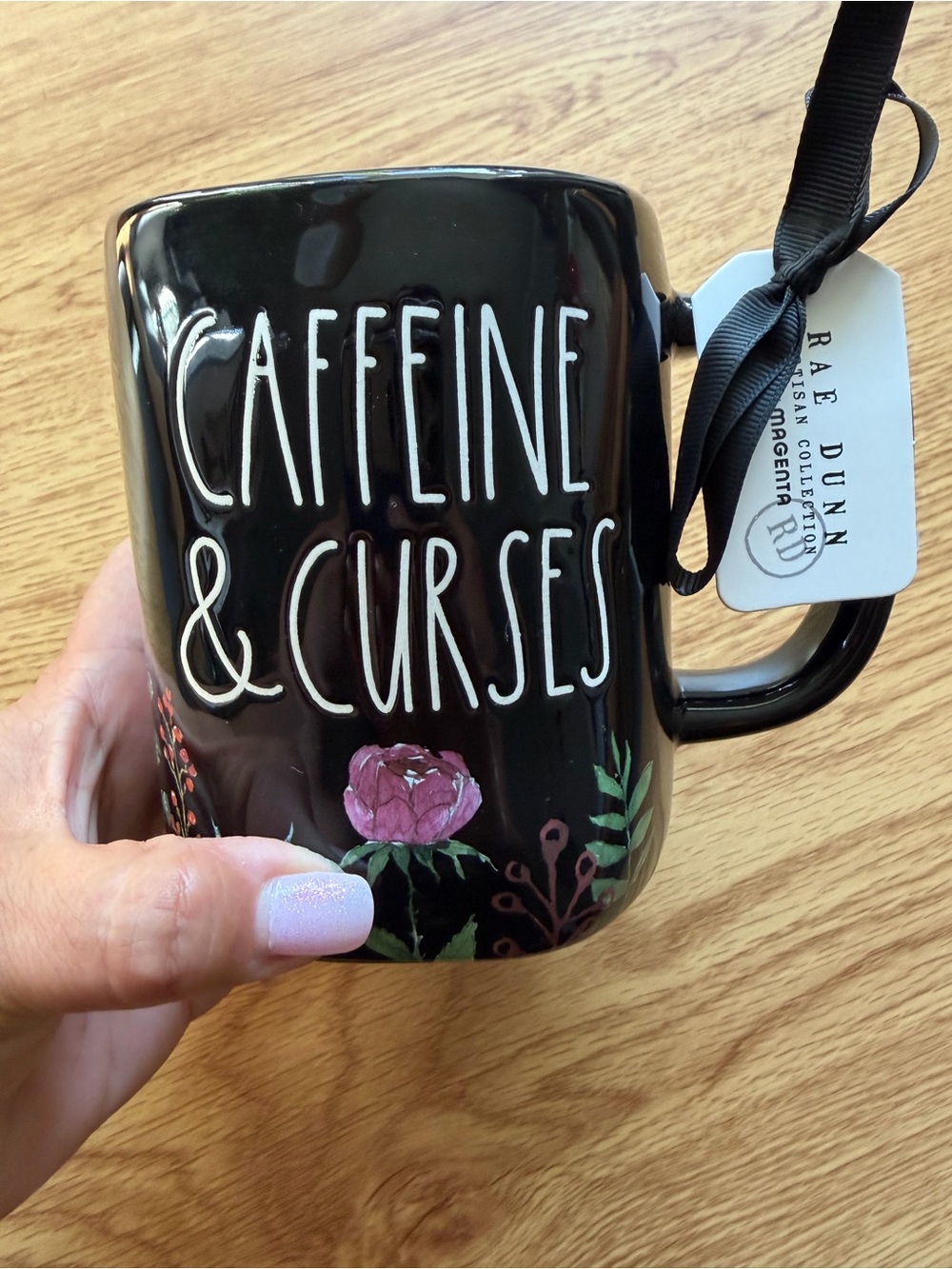 Rae Dunn Black "Caffeine & Curses" Ceramic Mug